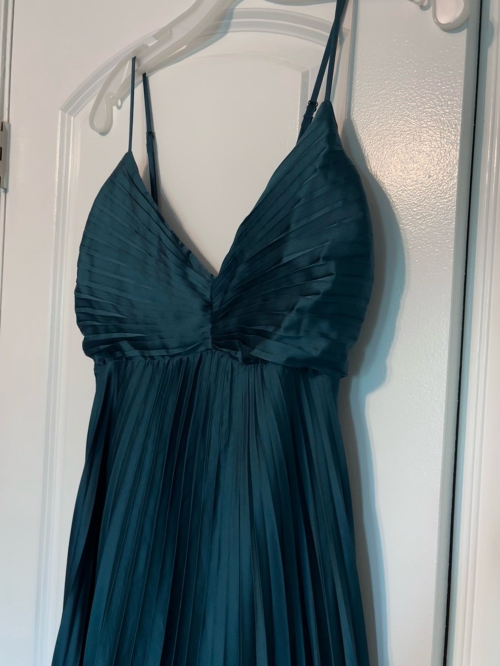 Abercrombie Pleated Maxi Dress Dark Teal Satin Slip Formal Size Small - Picture 8 of 15